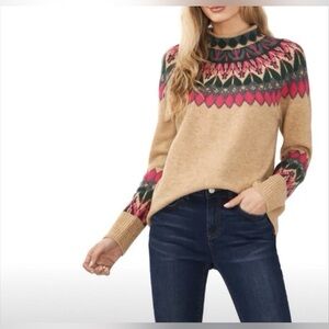 Vince Camuto Women’s Small Fair Isle Ski Multicolor Pullover Sweater Pink